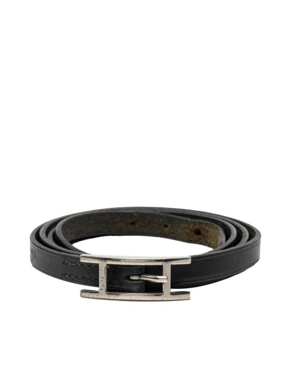 Hermes Hapi 3 Bracelet Long Black Silver Leather